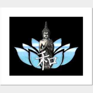 buddha lotus kanji for peace Posters and Art